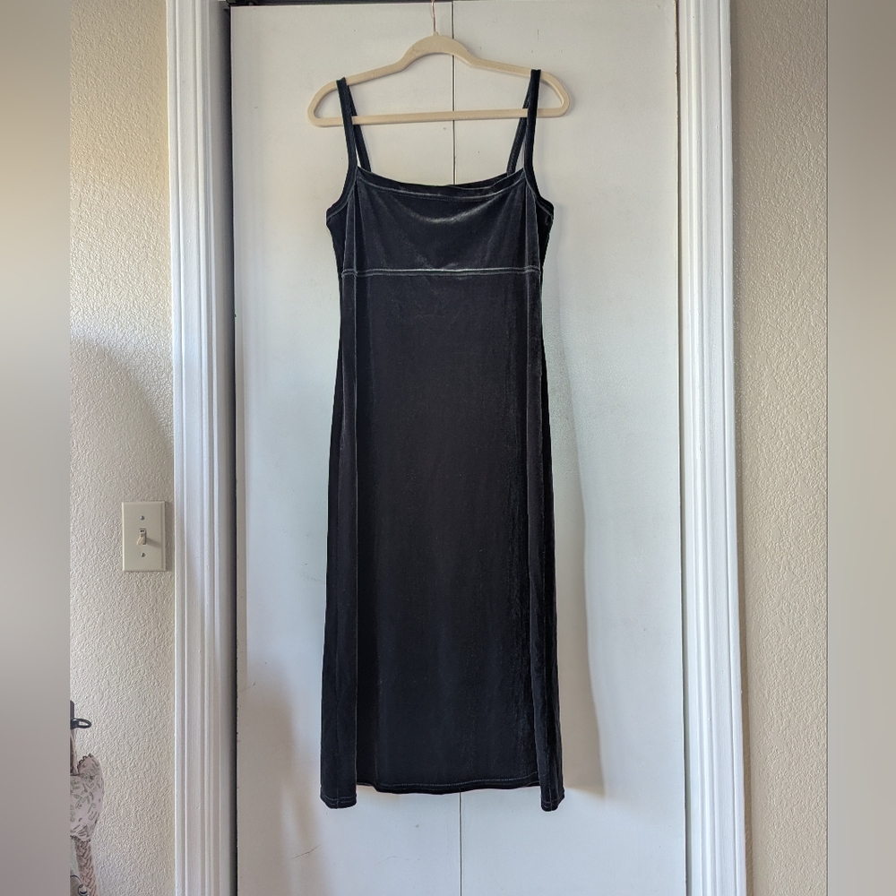 Vintage Gray Velvet Midi Dress